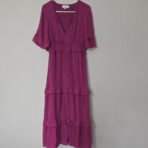 bohme Fuchsia Ruffle-Tier Maxi Dress